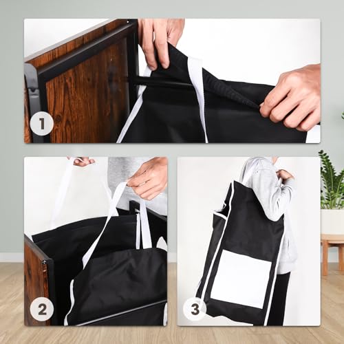 Black Metal Frame Laundry Hamper with Lid and Wheels E8790