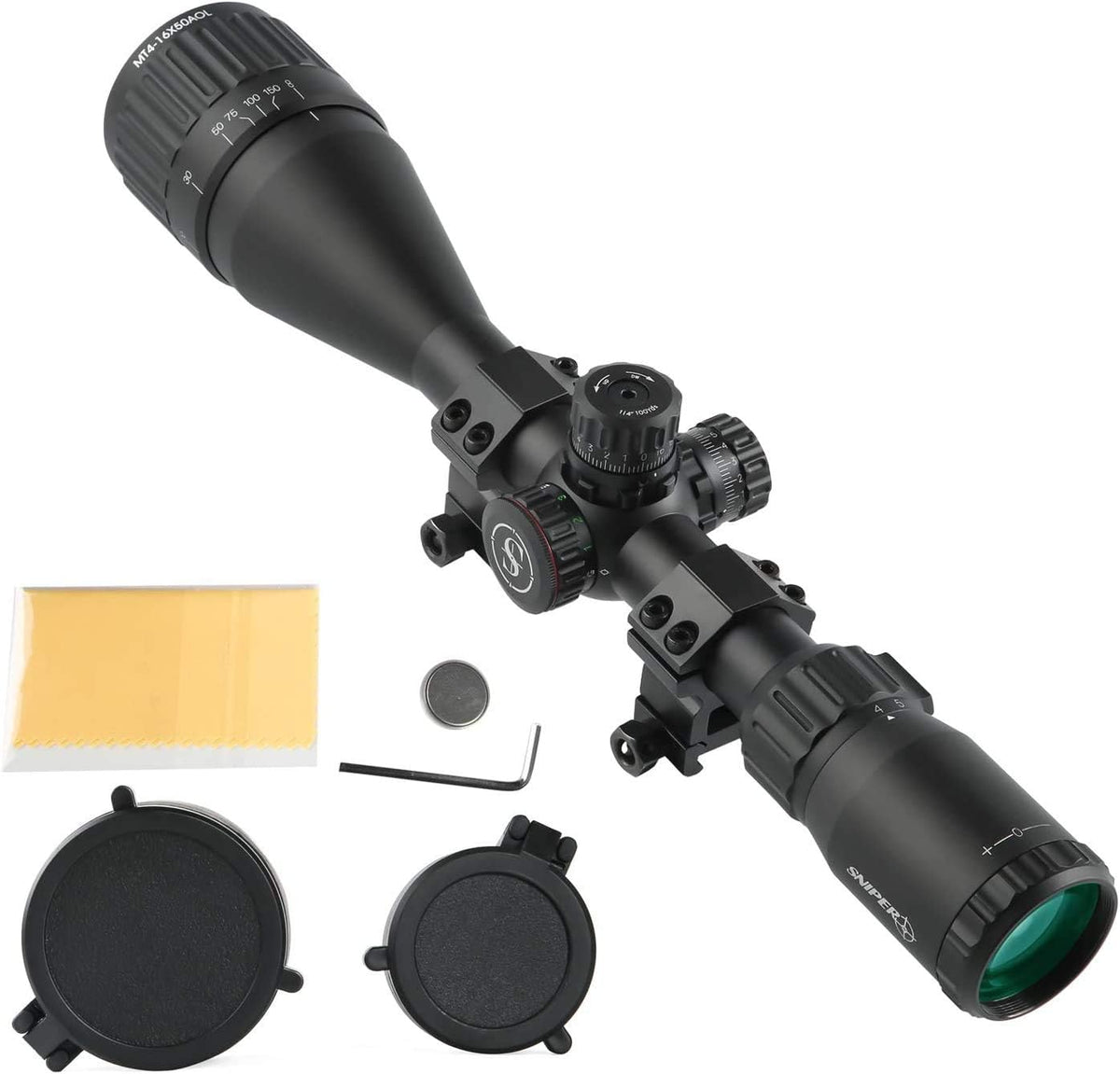 Hunting Rifle Scope 16X50AO Red Green Illuminated Mil Dot Reticle Multi-Coated Lens V8396