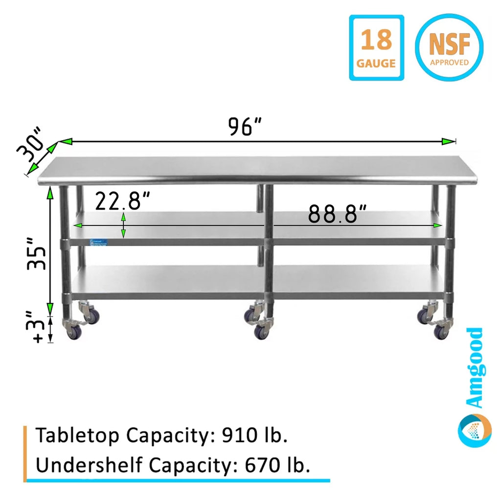 96" x 30" Stainless Steel Work Table with 2 Shelves L40138