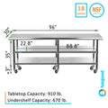 96" x 30" Stainless Steel Work Table with 2 Shelves L40138
