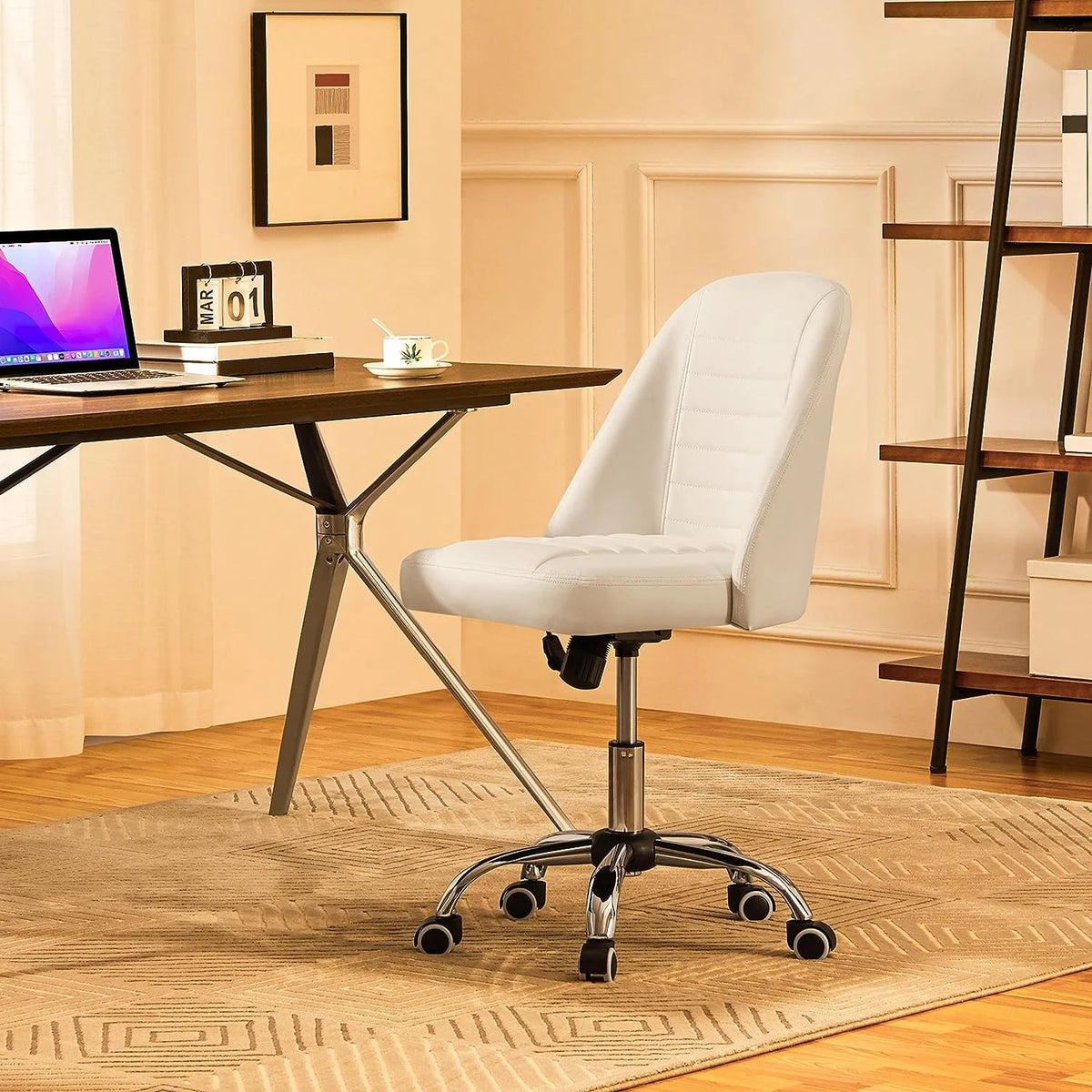 PU Leather Armless Office Chair with Rolling Wheels W26153