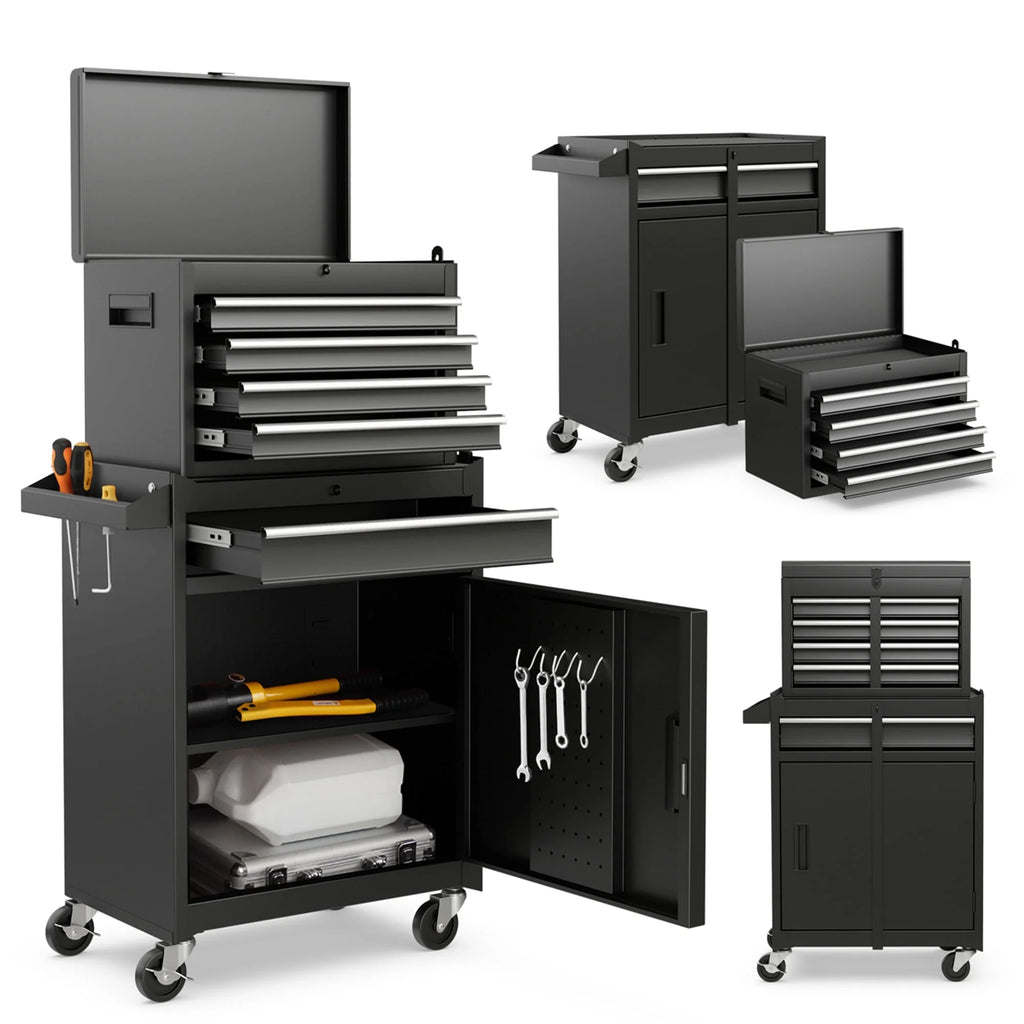 2 in 1 Tool Chest & Cabinet with 5 Sliding Drawers Red S375