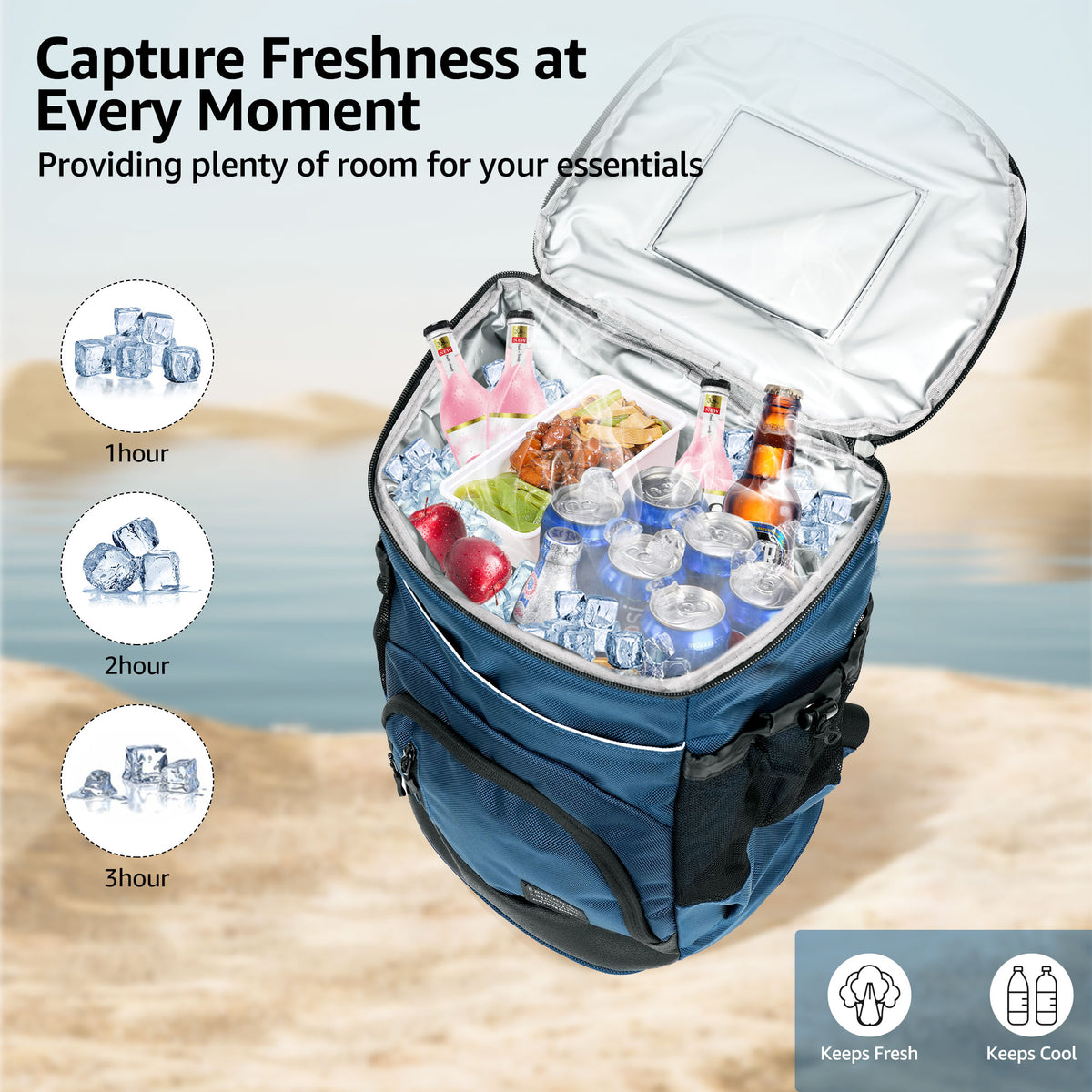 Blue Sandproof Water-Resistant Cooler Backpack A389