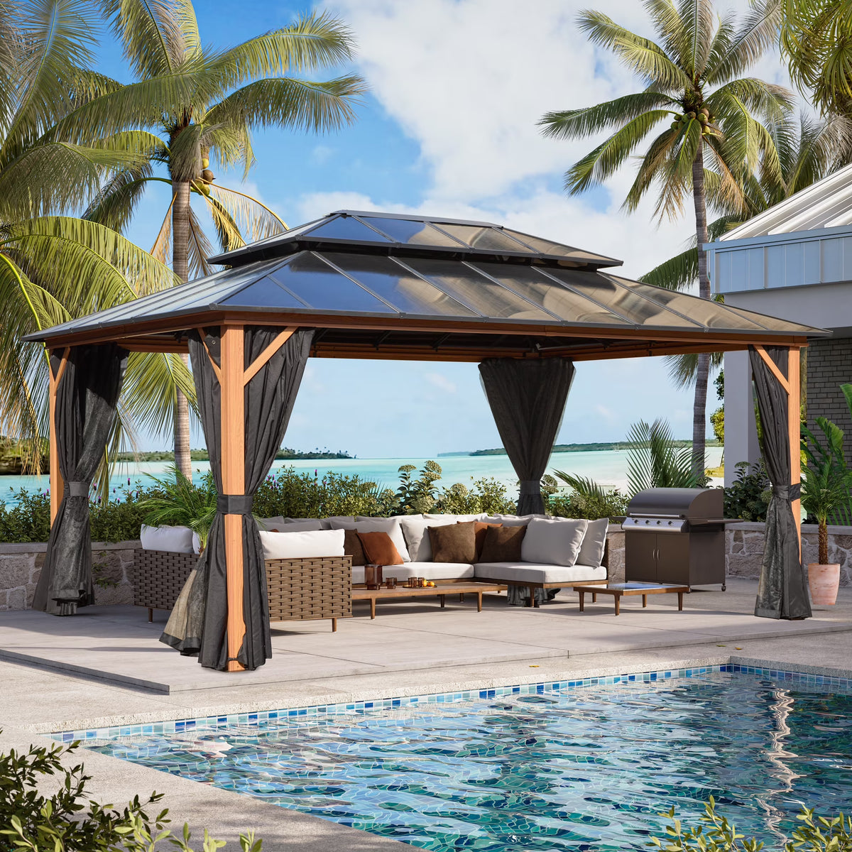 12'x 16' Hardtop Aluminum Gazebo with Double Polycarbonate Roof K255086