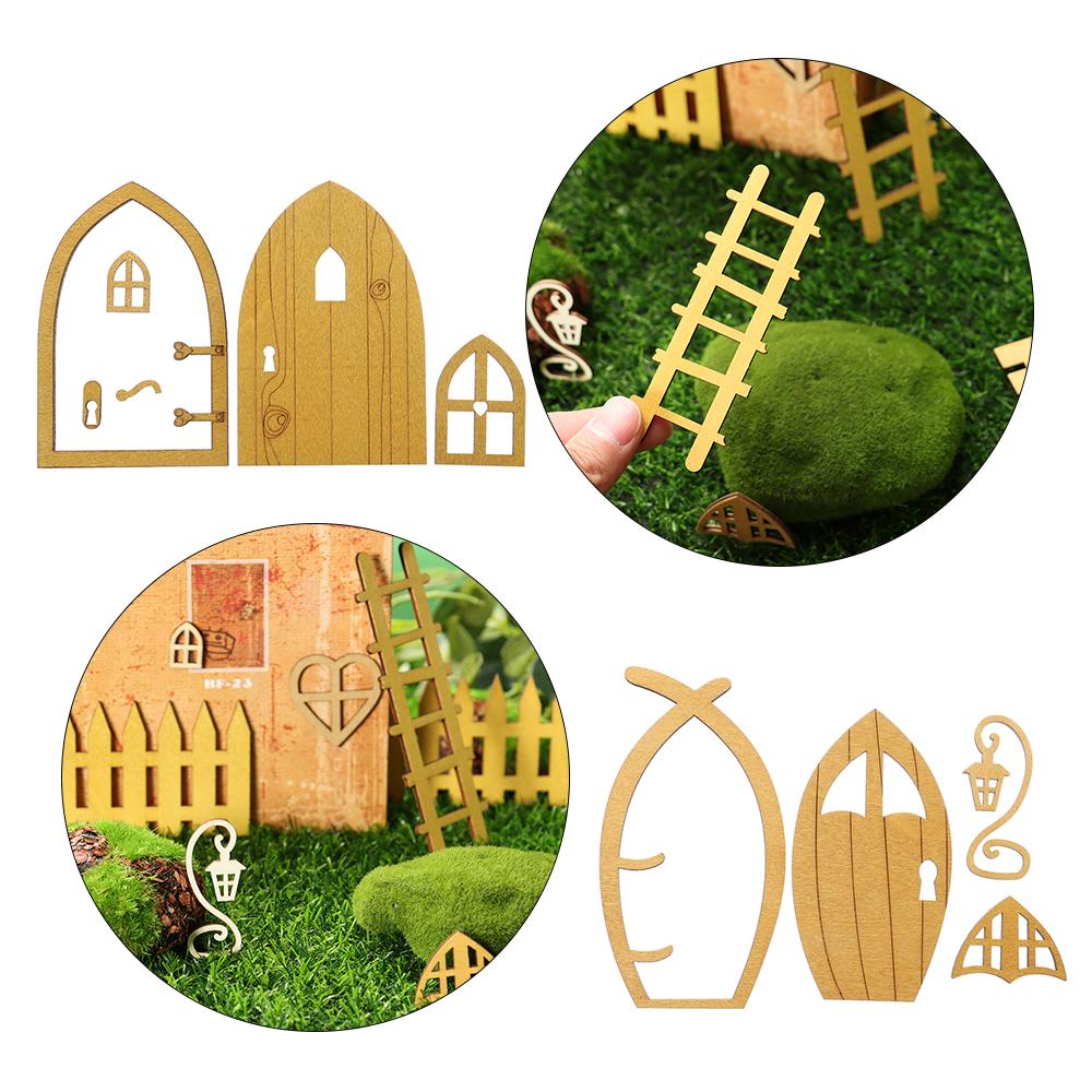 Wood Ornament Doll House Miniature Fairy Elf Door Dollhouse Garden Micro Landscape Wooden Craft Q699132
