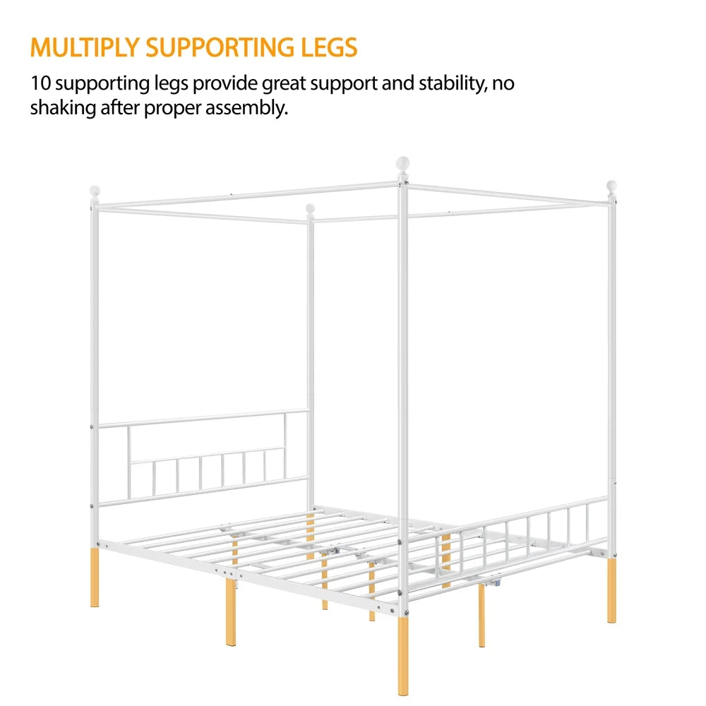 Queen Black Metal Canopy Bed Frame with Headboard & Footboard O134160