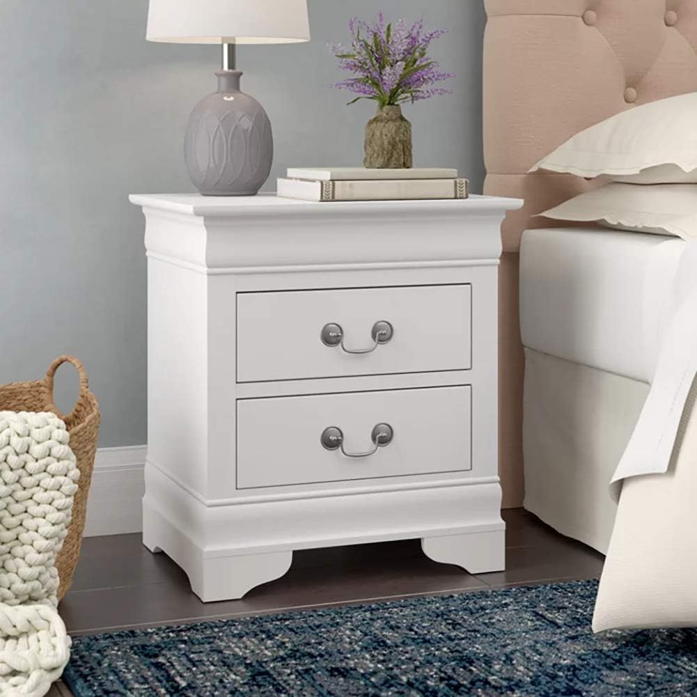 White 2 Drawers Wooden Nightstand P75168