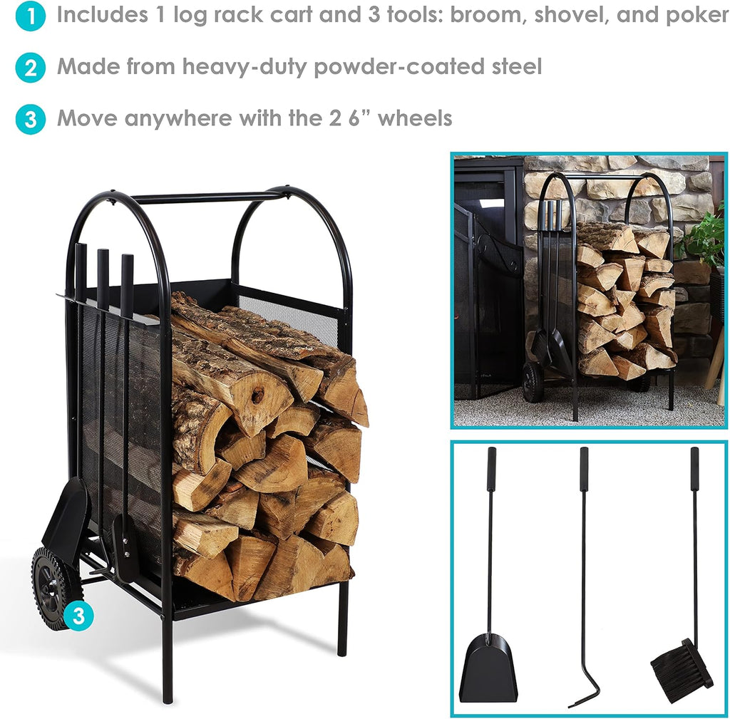 Wrought Iron Firewood Rack with Poker, Shovel and Brush Tools O15091