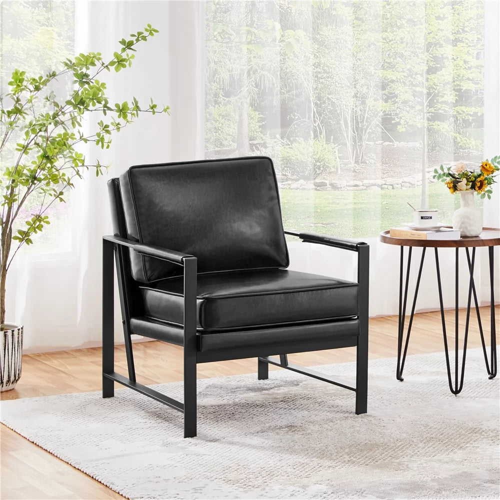 Brown Faux Leather Accent Chair with Metal Frame J5469