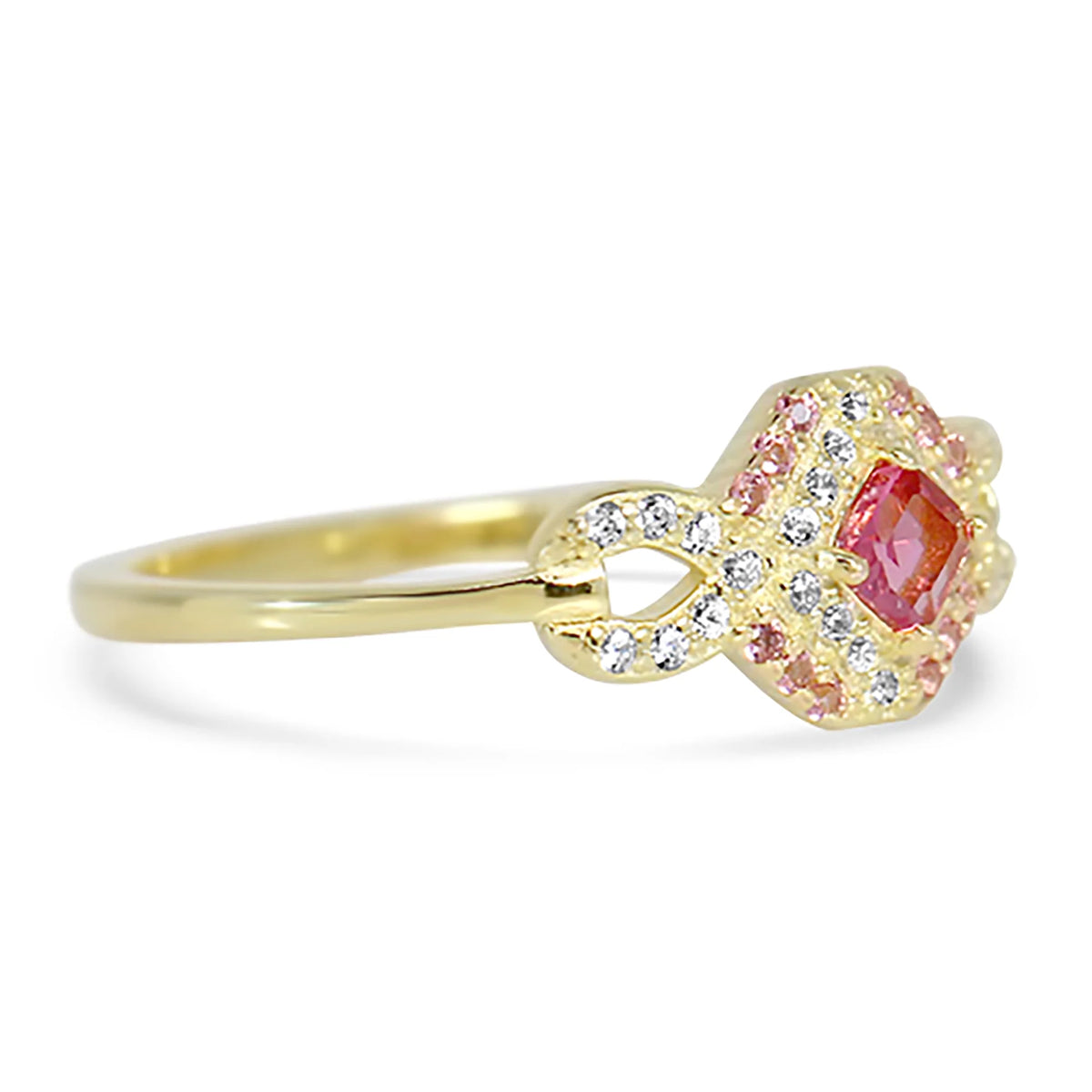 14k Gold Sterling Silver Simulated Pink Sapphire Ring Size 7 M601
