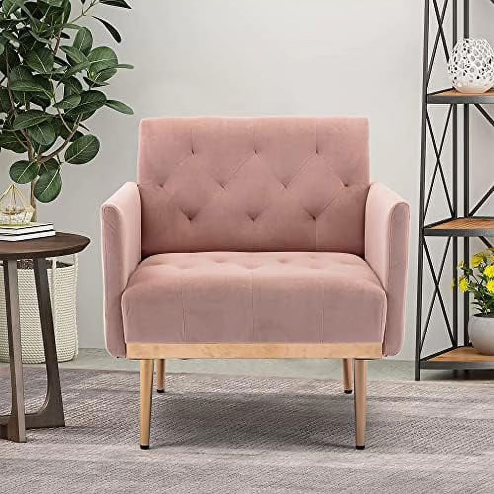 Pink Velvet Single Sofa Arm Chair with Metal Legs R51904
