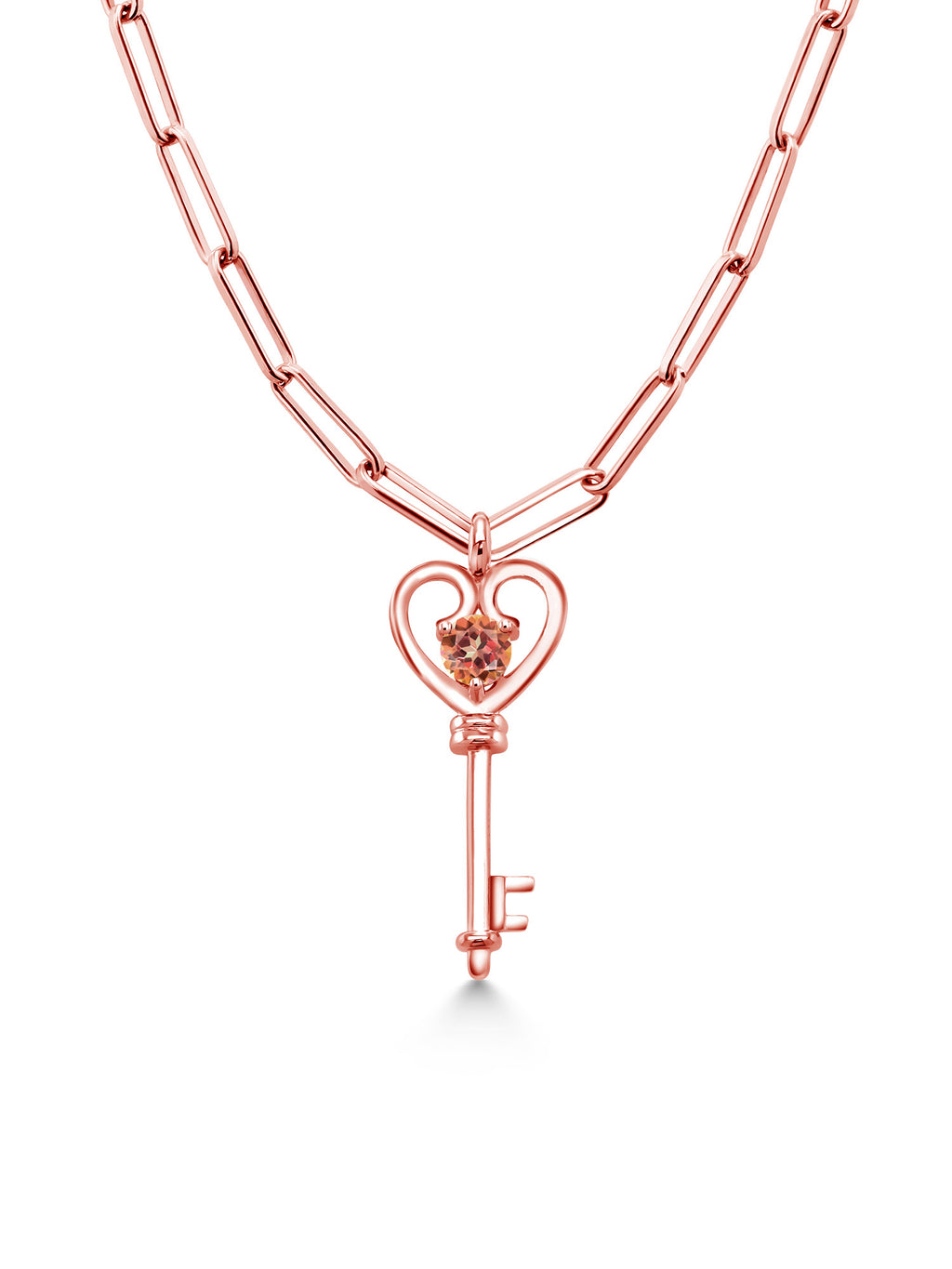 1.00 Ct Mystic Topaz Heart Key Pendant with Paperclip Link Chain 18 inch F9368