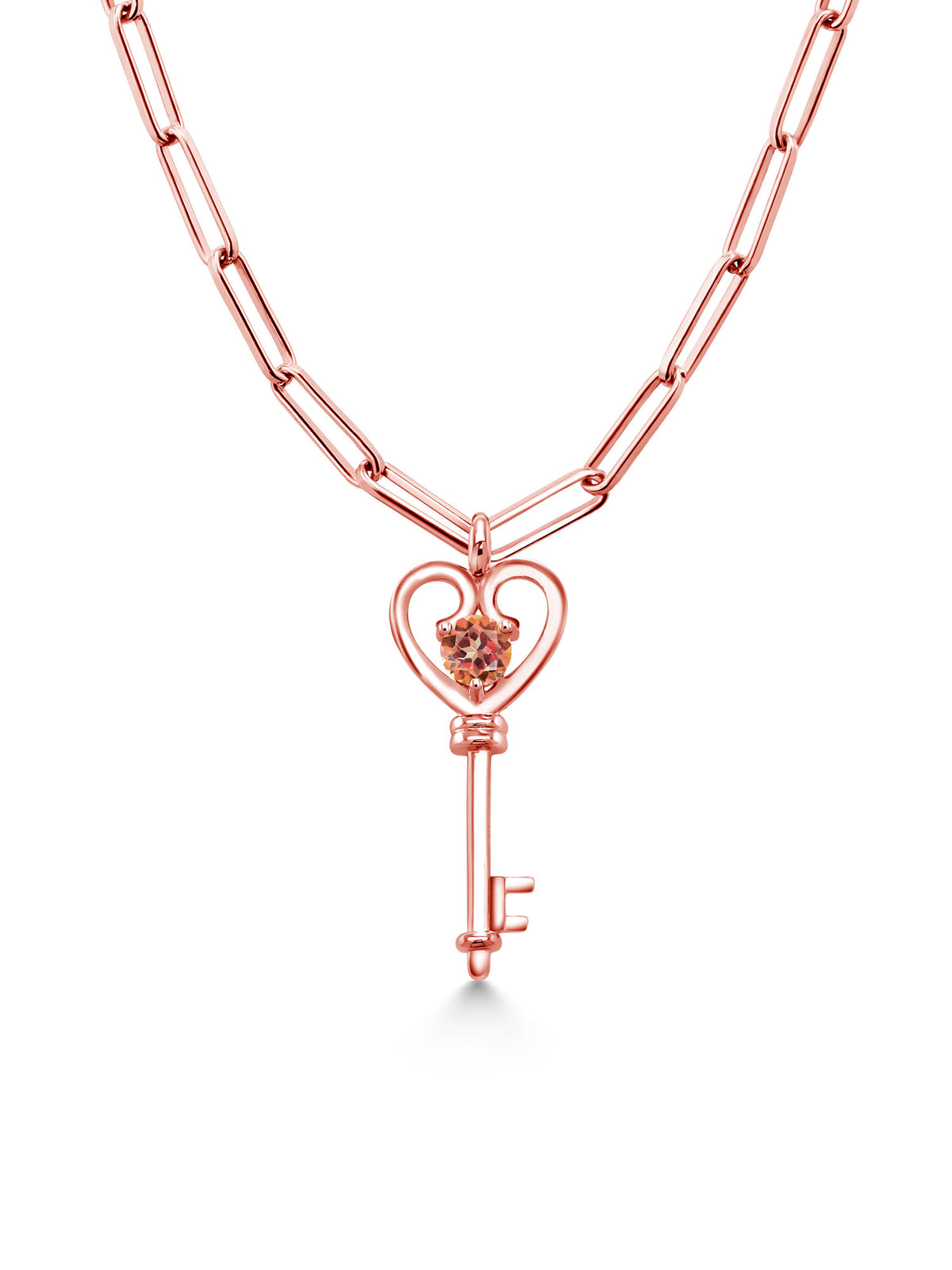 1.00 Ct Mystic Topaz Heart Key Pendant with Paperclip Link Chain 18 inch F9368