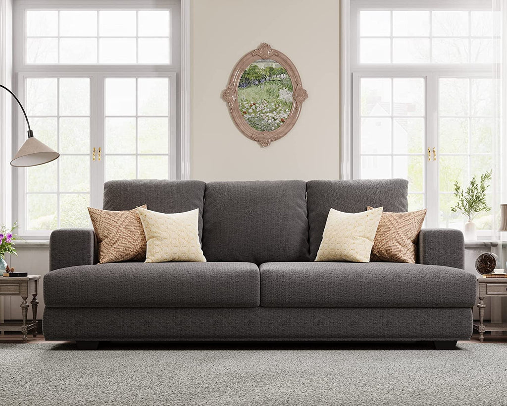 3 Seater Grey Chenille Sofa with Extra Deep Seat Y39005