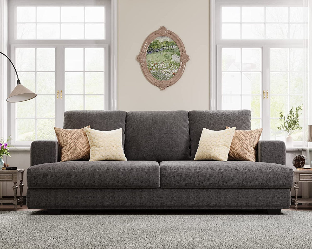 3 Seater Grey Chenille Sofa with Extra Deep Seat Y39005