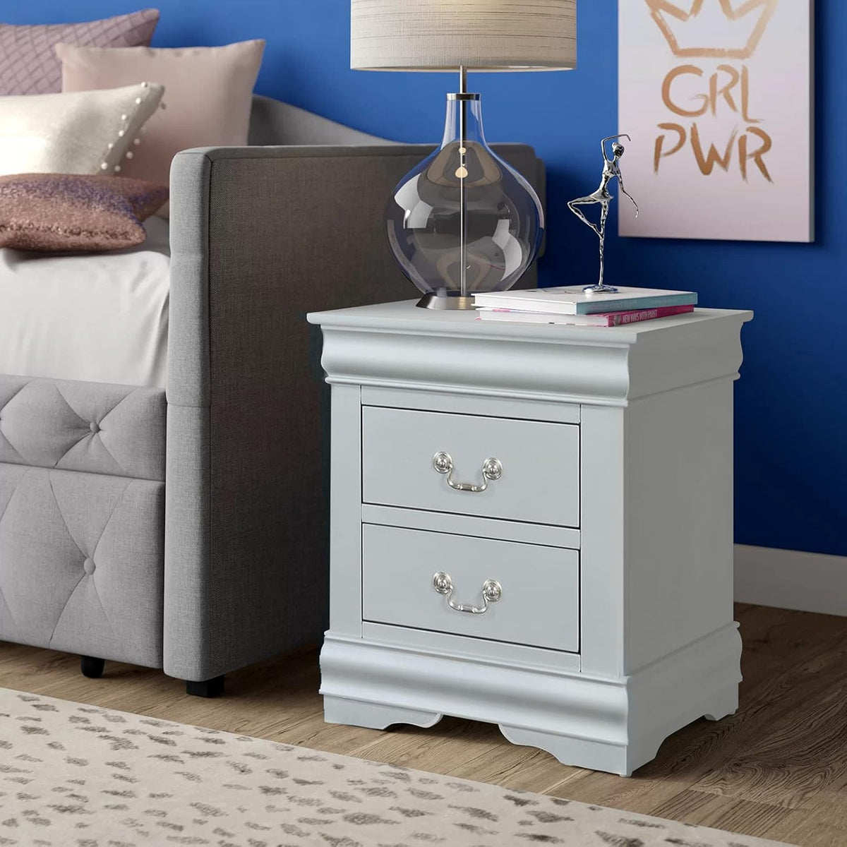 White 2 Drawers Wooden Nightstand P75168