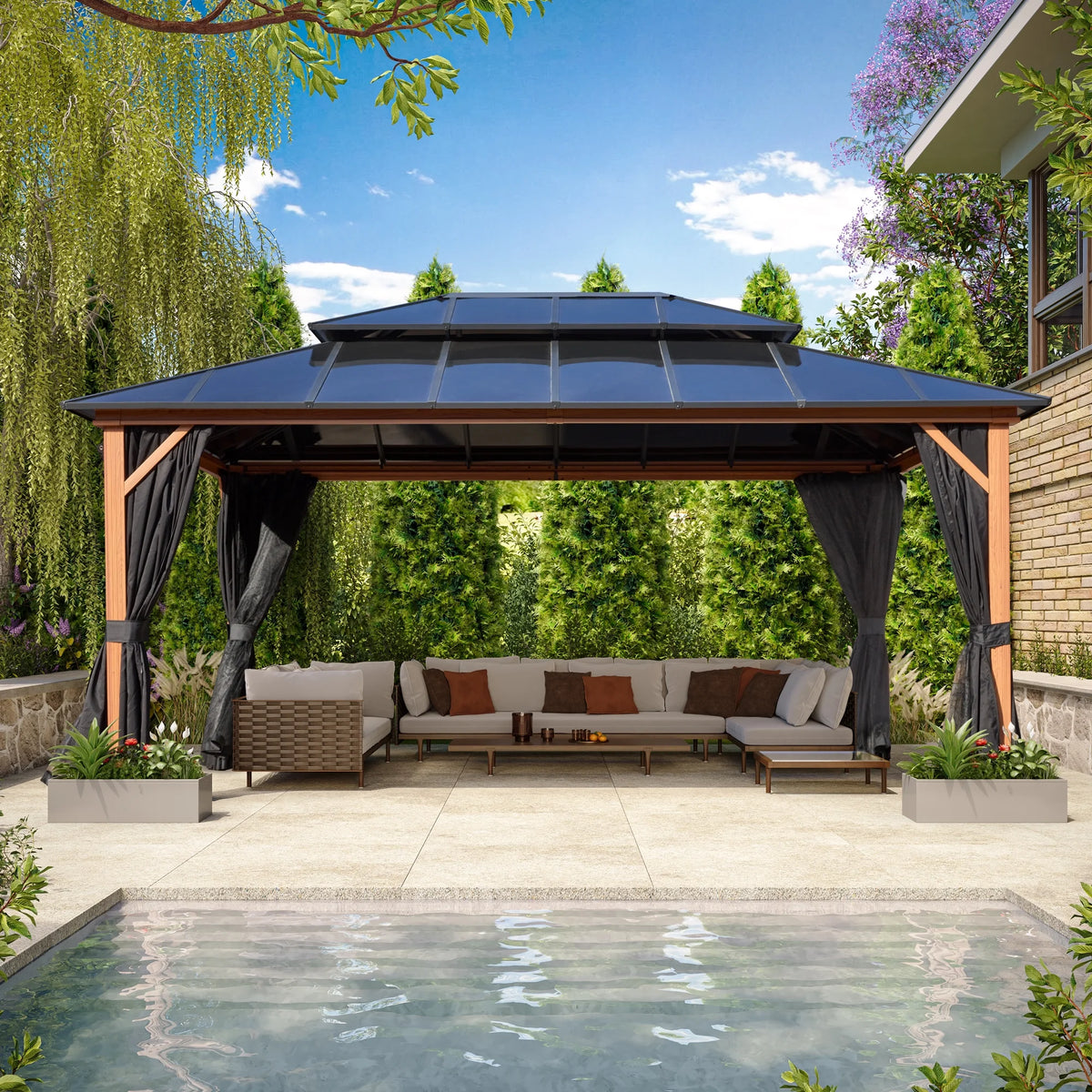 12'x 16' Hardtop Aluminum Gazebo with Double Polycarbonate Roof K255086