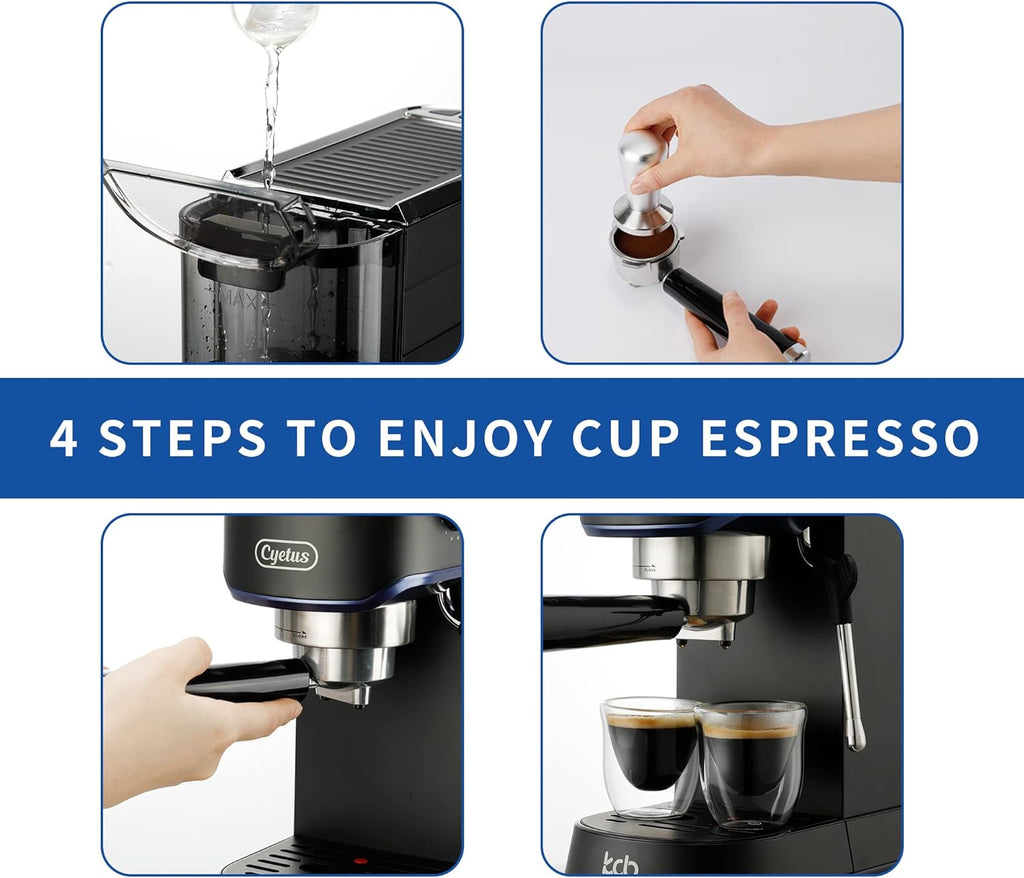 Black Espresso Machine with Milk Steam Frother Wand P492