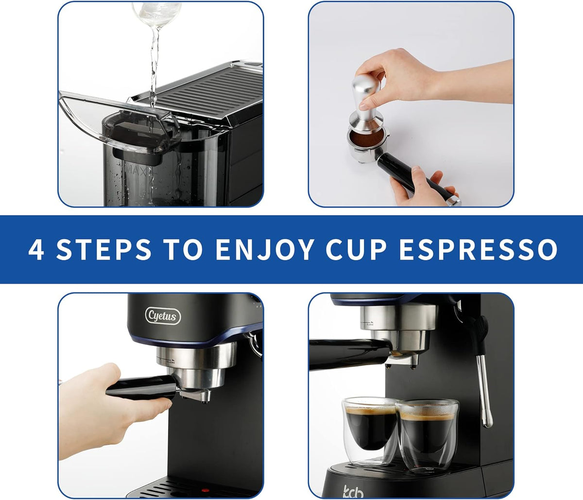 Black Espresso Machine with Milk Steam Frother Wand P492