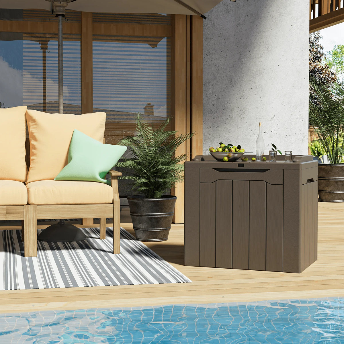 Black 32 Gallon Outdoor Resin Deck Box with Seat S9322
