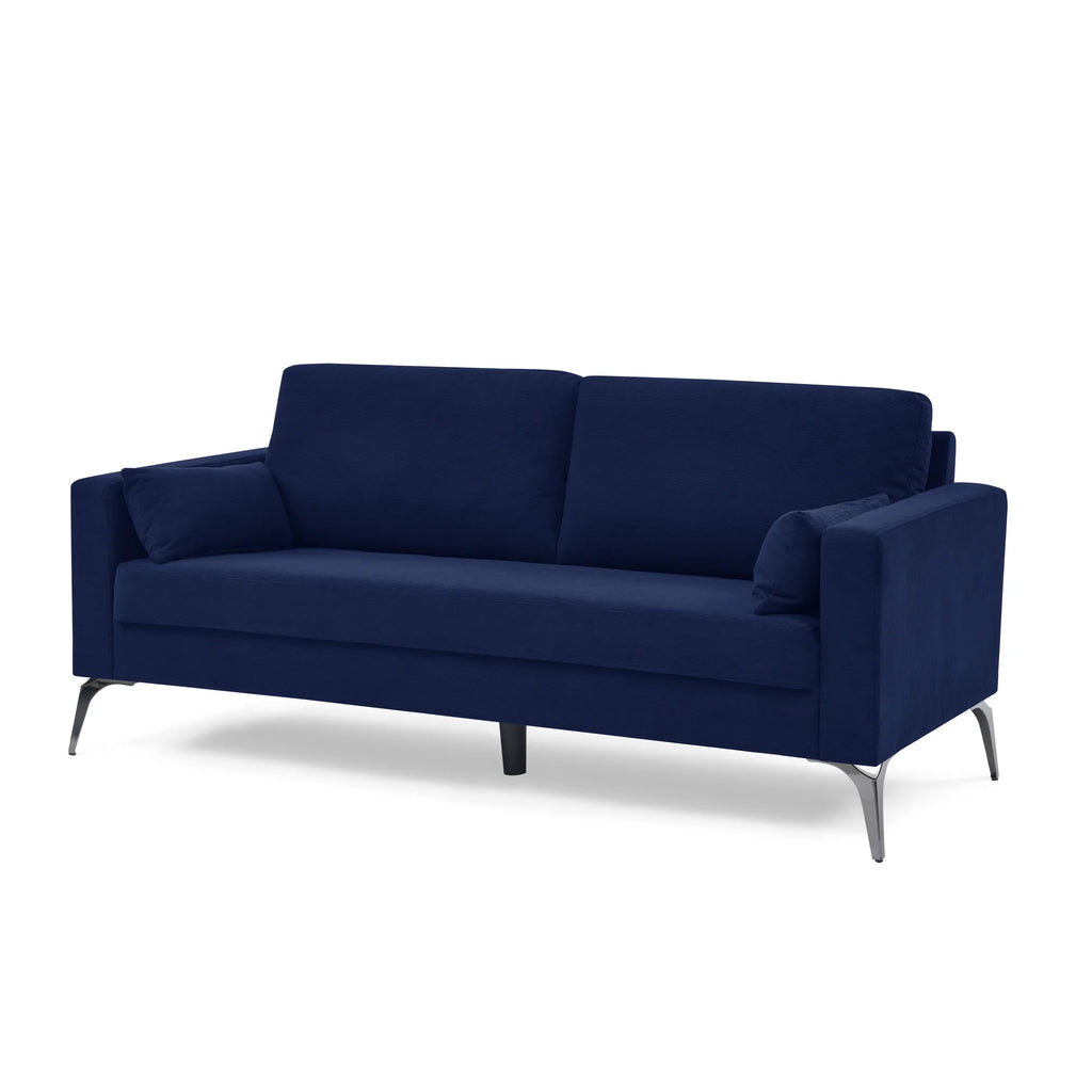 Navy Corduroy 3-Seater Sofa with Two Small Pillows W628