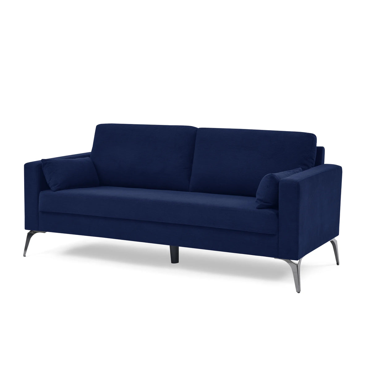 Navy Corduroy 3-Seater Sofa with Two Small Pillows W628
