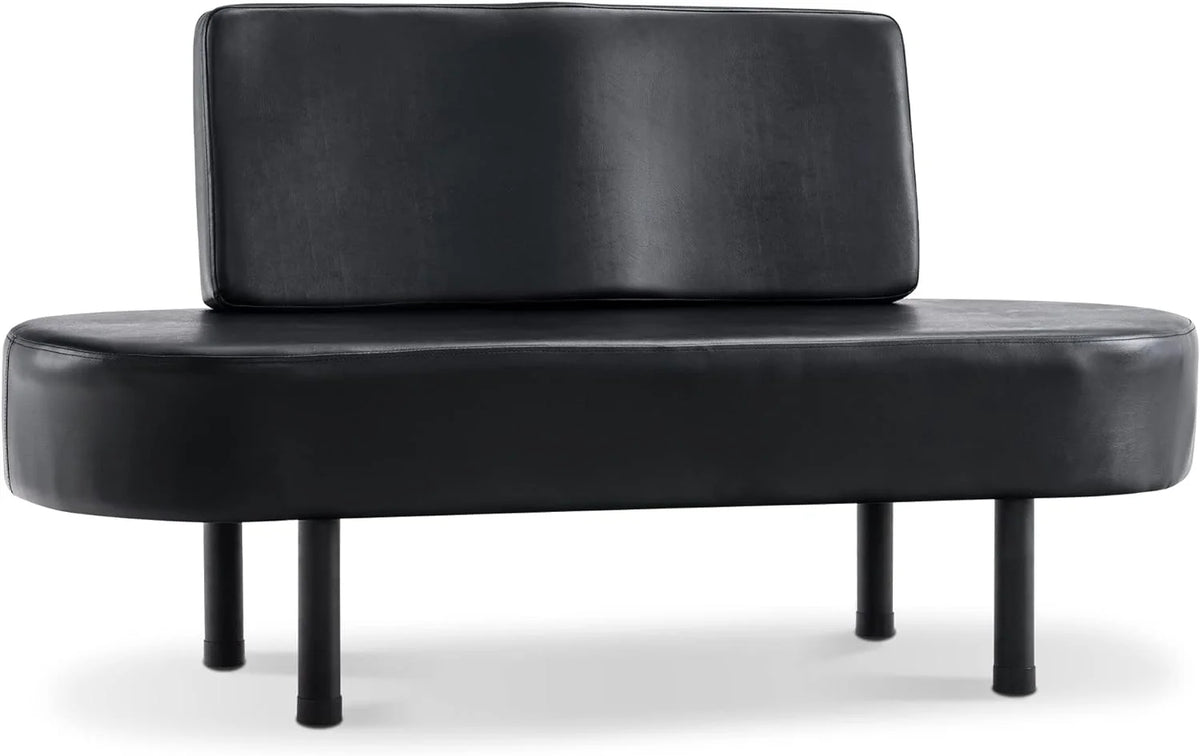Black Leather Upholstered Bench with Backrest E338