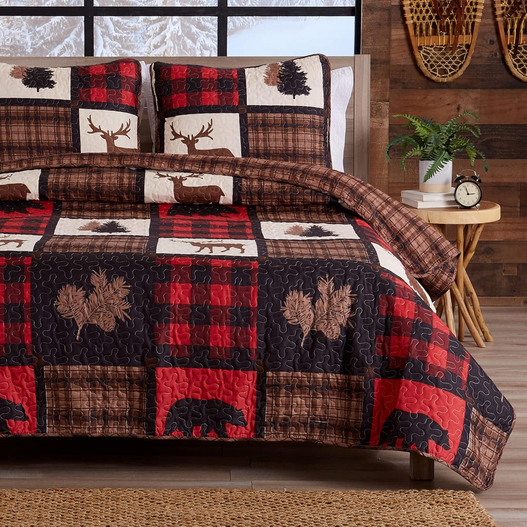 Forest Green 3-Piece Reversible Quilt Set with 2 Shams F294958