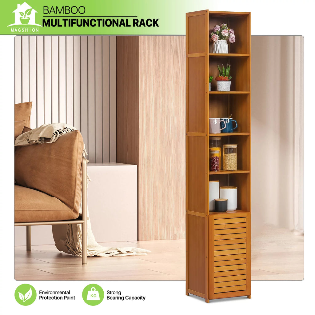 Bamboo 7 Shelves Bookcase with Door K5314
