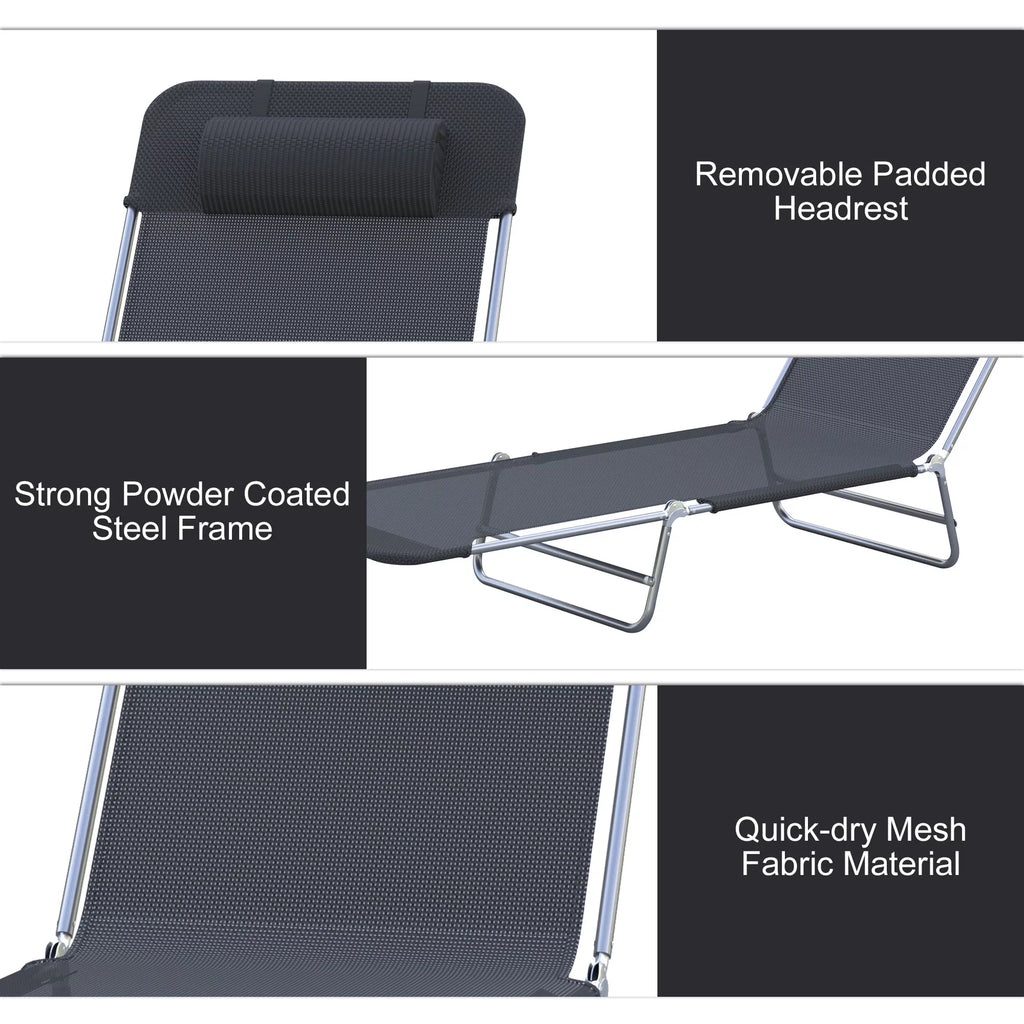Folding Chaise Lounge Pool Chairs with Pillow, Steel Frame & Breathable Mesh, Black F8452