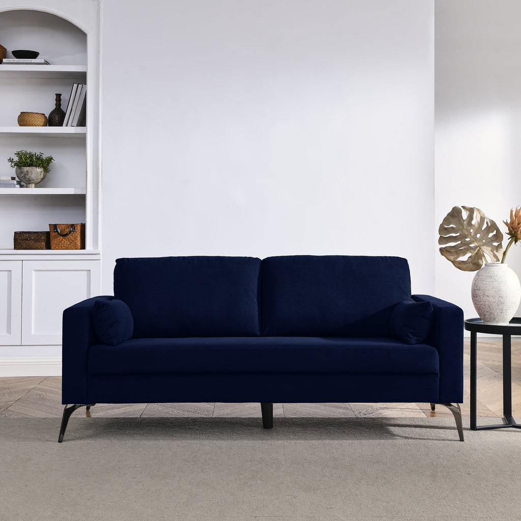 Navy Corduroy 3-Seater Sofa with Two Small Pillows W628