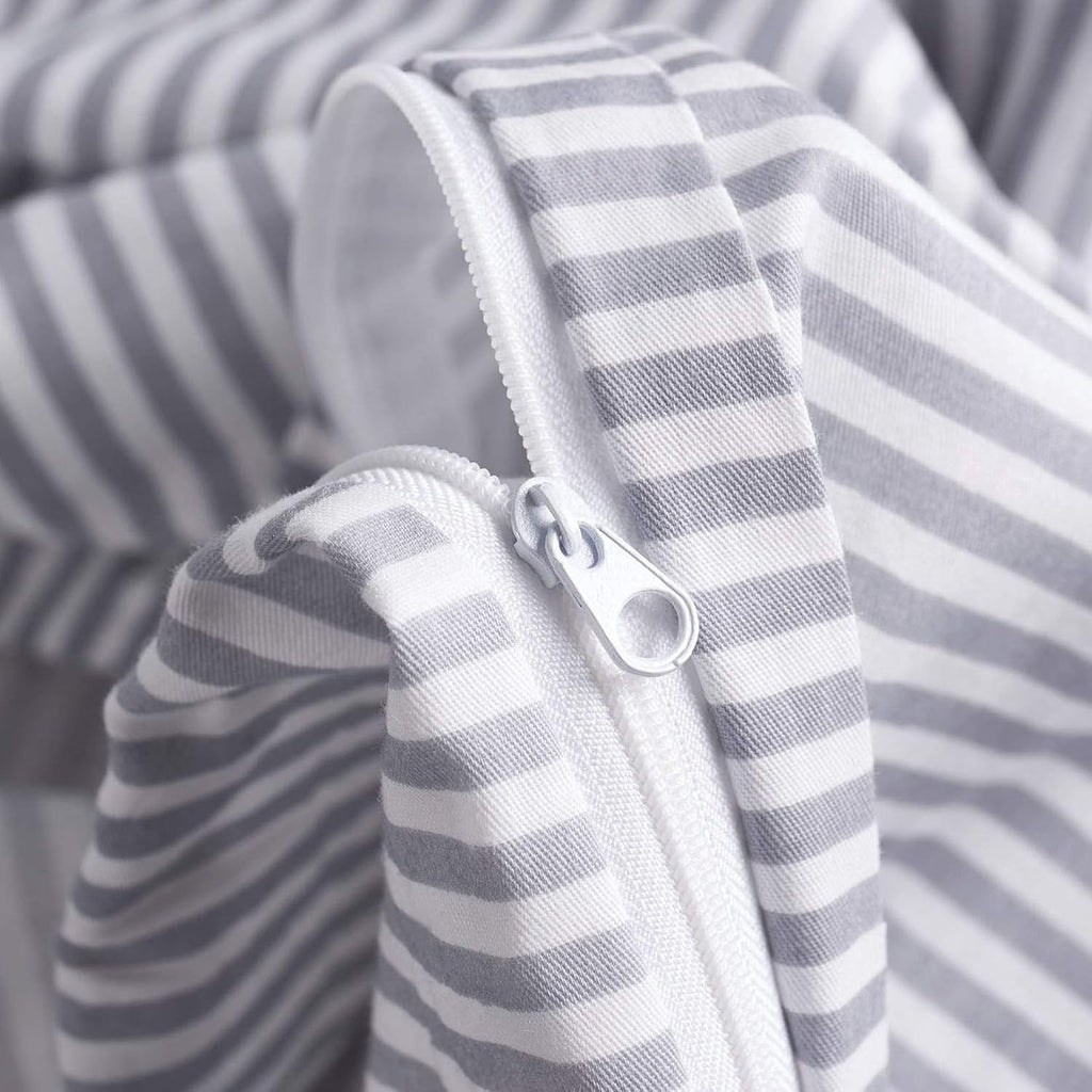 Gray White Striped 100% Cotton Duvet Cover Set, California King Size G315089
