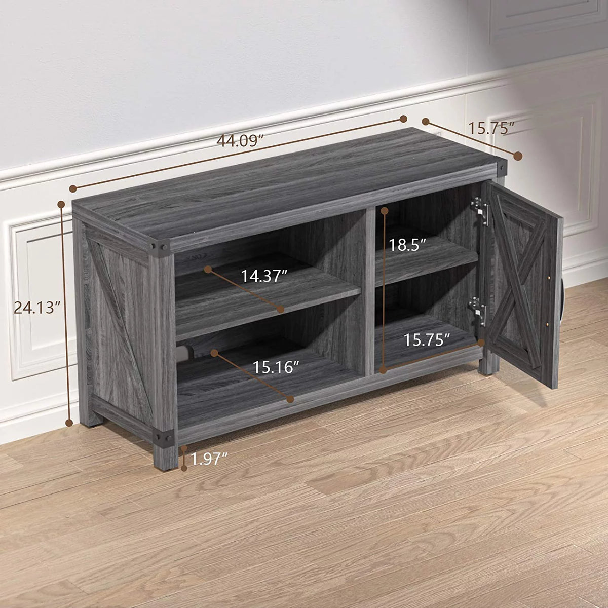 Grey Wood TV Stand with Storage C82795