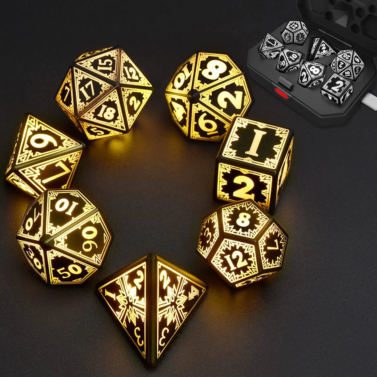 LED Glow Dice Set with Charging Case S21262