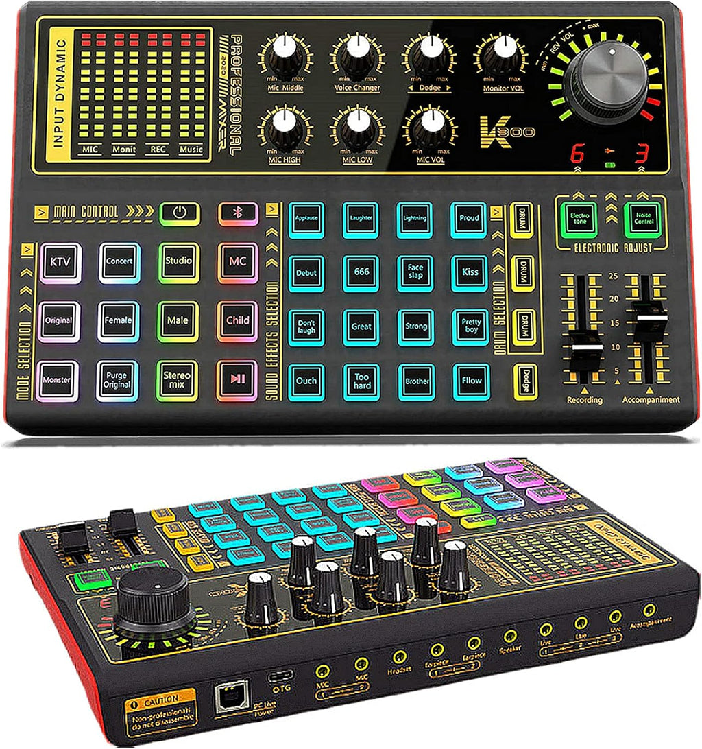 Professional Audio Mixer Sound Card with DJ Mixer Effects, Voice Changer and LED Light, Pack of 2 W2051
