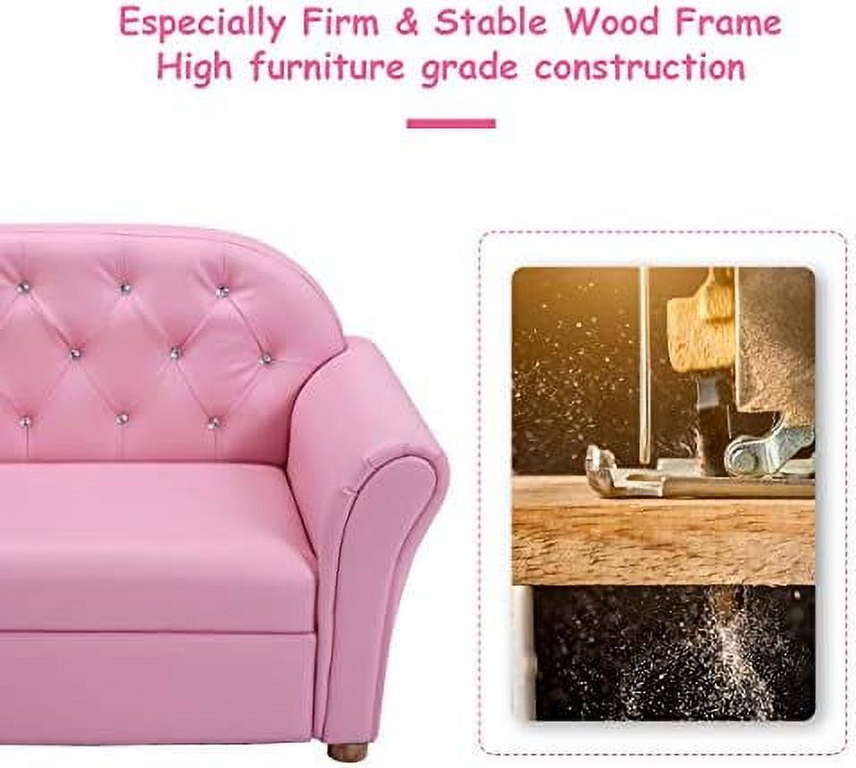Pink PU Leather Sofa with Wood Construction K623