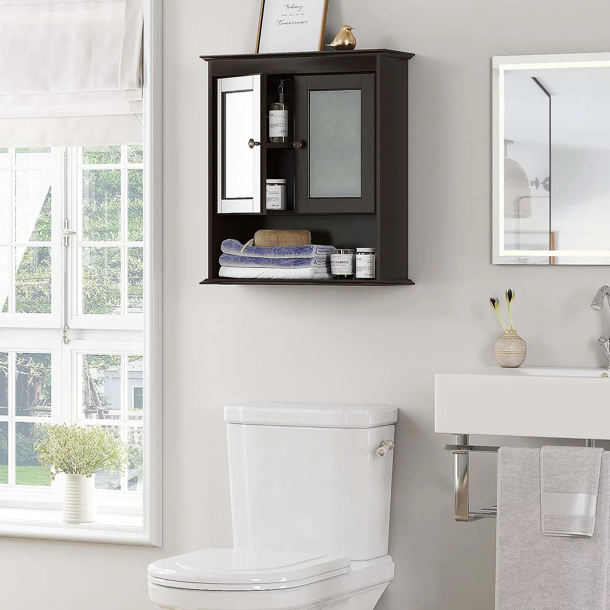 Espresso Wood Wall Cabinet with Glass Doors R584