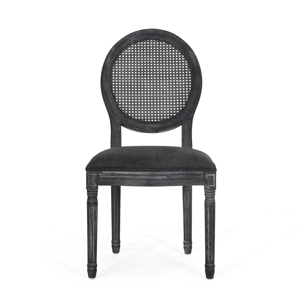 Upholstered Wood and Cane Dining Chairs, Set of 4 K6946