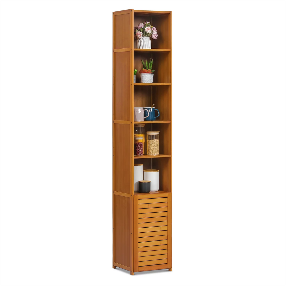 Bamboo 7 Shelves Bookcase with Door K5314