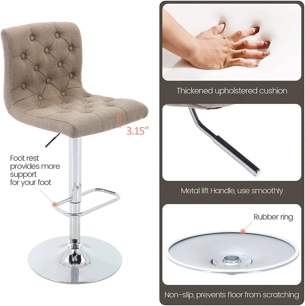Tufted Swivel Bar Stool with Back, Fabric Upholstered Armless Bar Chair V352