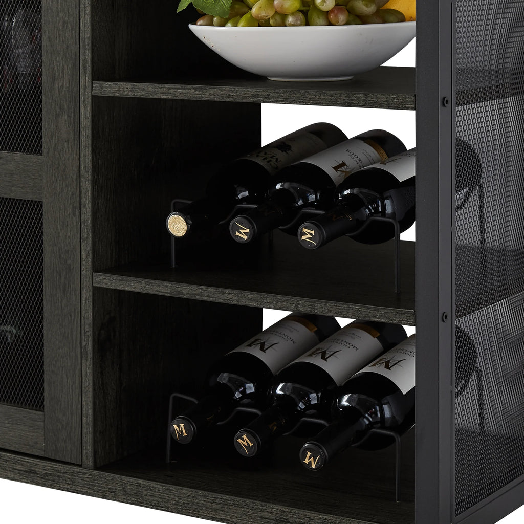 Dark Gray Wood Wine Cabinet with Storage X83837