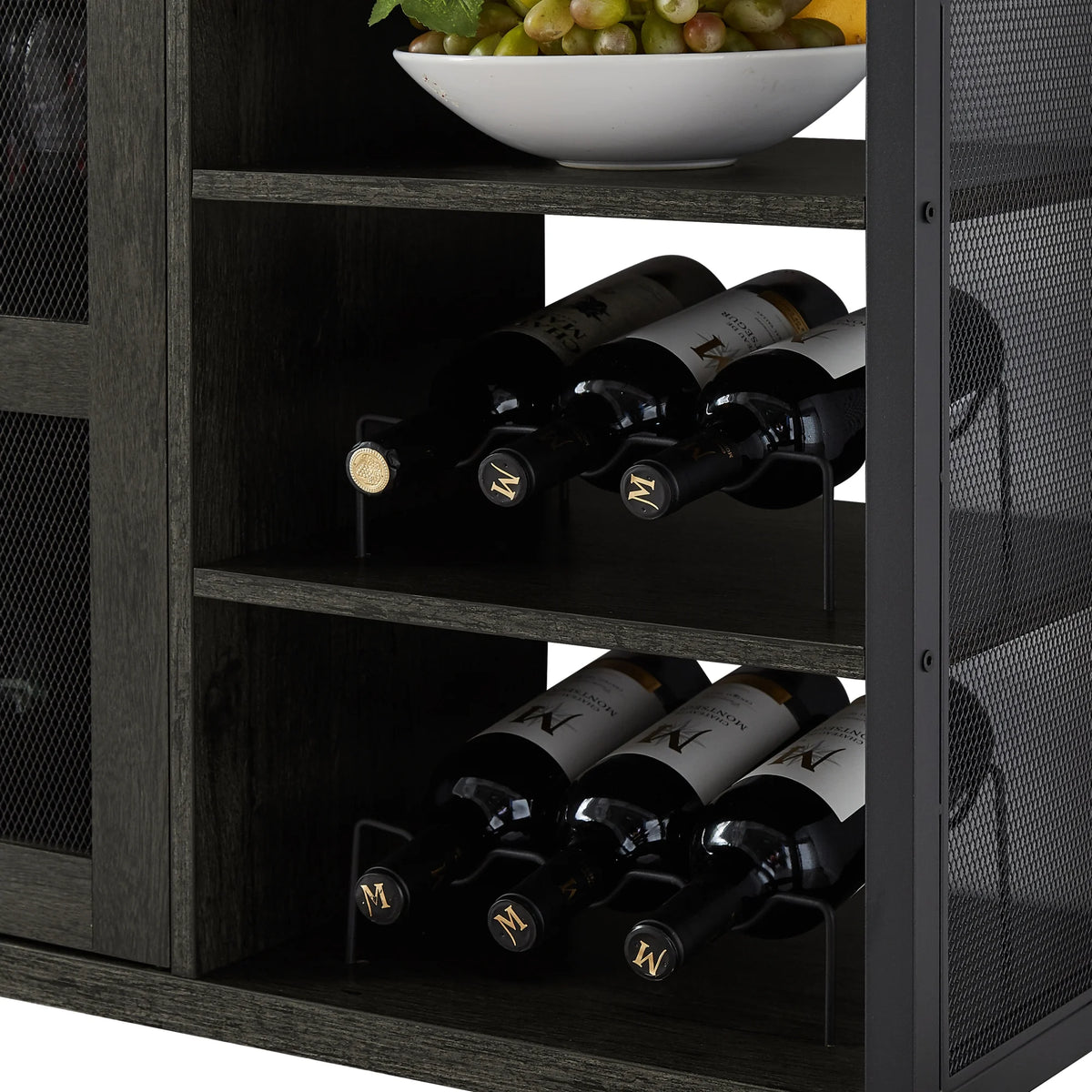 Dark Gray Wood Wine Cabinet with Storage X83837