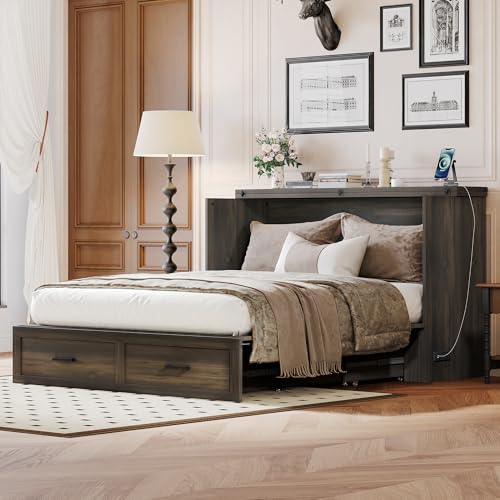 White Queen Murphy Cabinet Bed with Charging Station Z60262