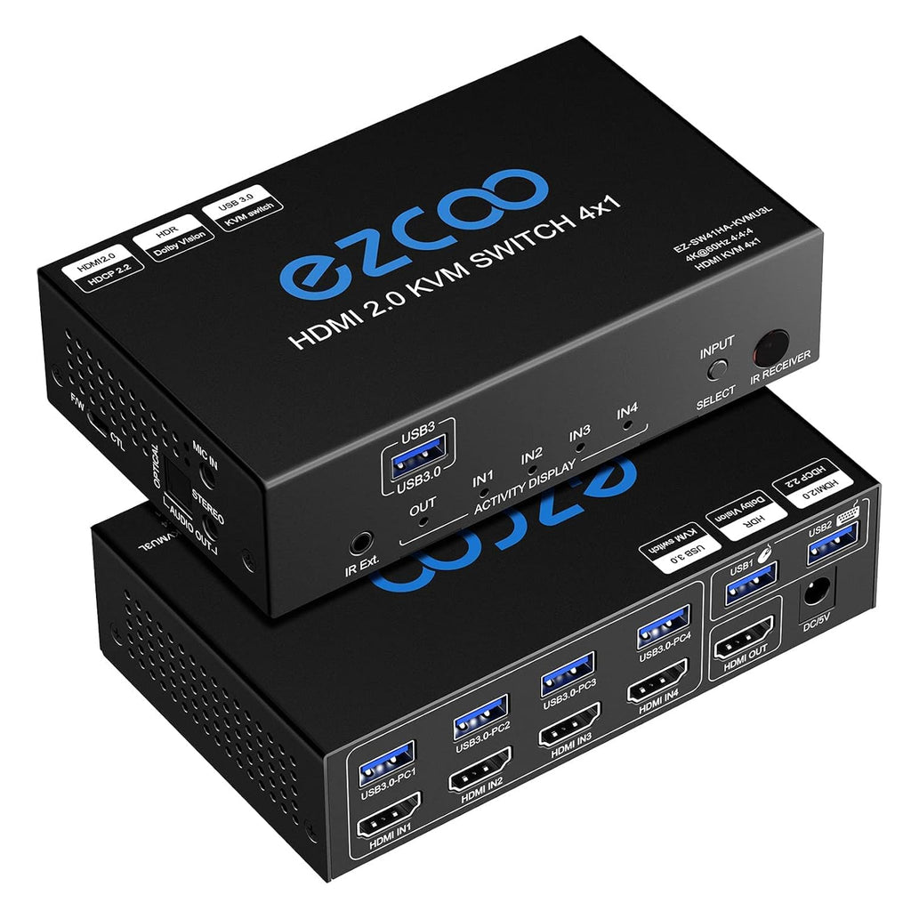 4-Port USB 3.0 KVM Switch HDMI 4K 60Hz with USB Peripheral Hub and IR Remote Q778657