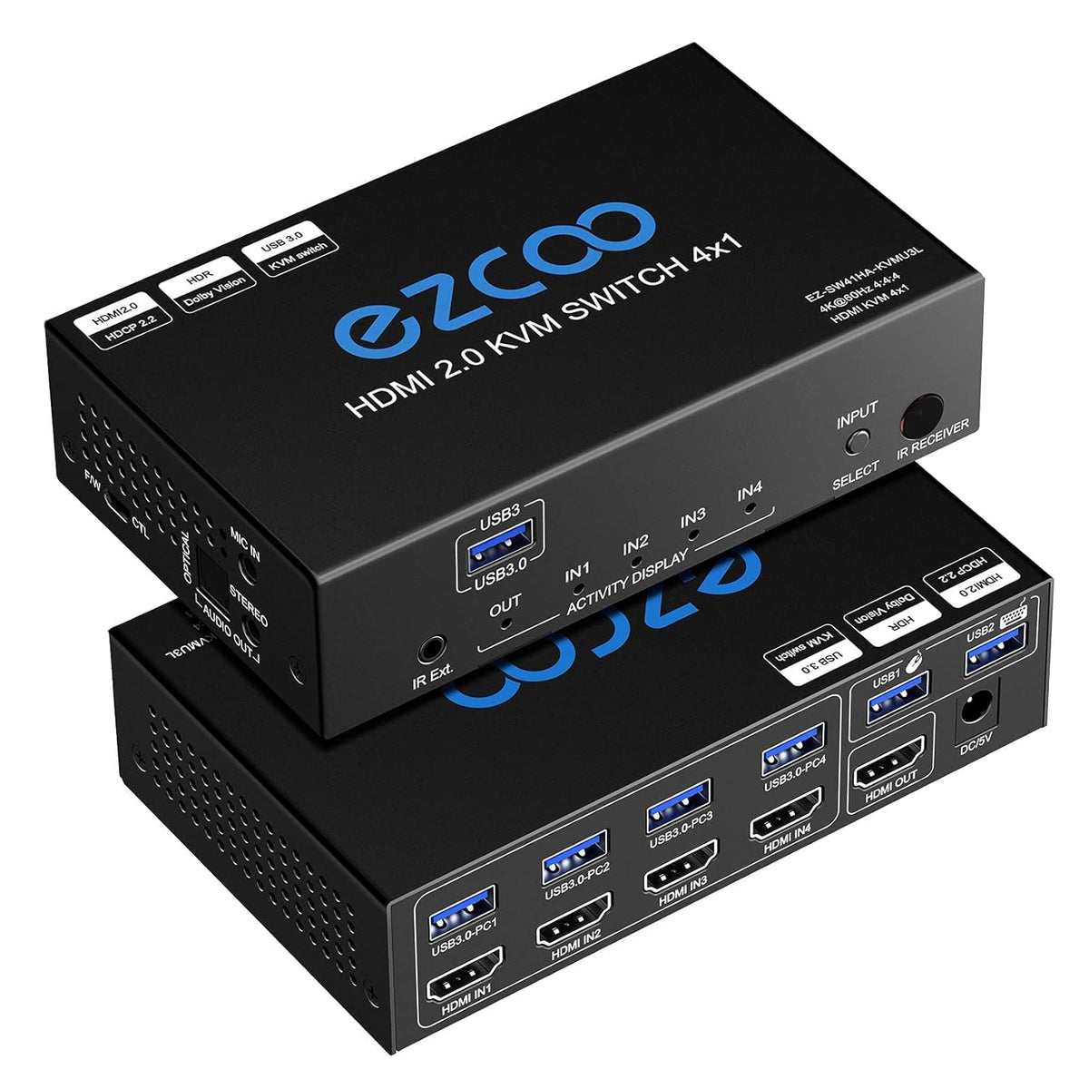 4-Port USB 3.0 KVM Switch HDMI 4K 60Hz with USB Peripheral Hub and IR Remote Q778657