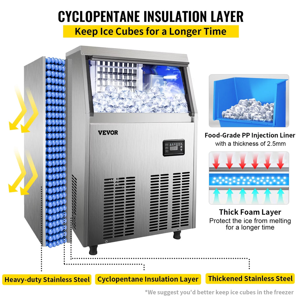 110V Commercial Ice Maker 120-130lbs/24H Stainless Steel K623