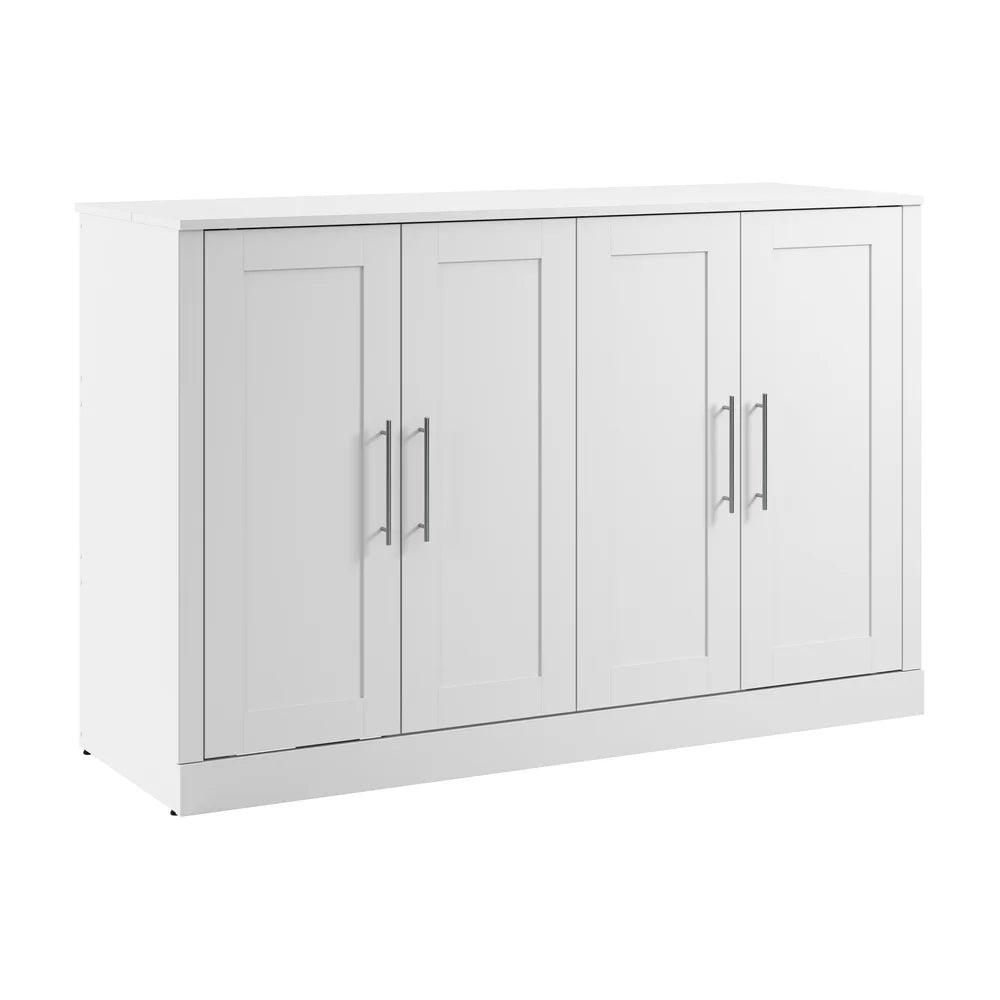 White Engineered Wood Cabinet Bed with Mattress W613949