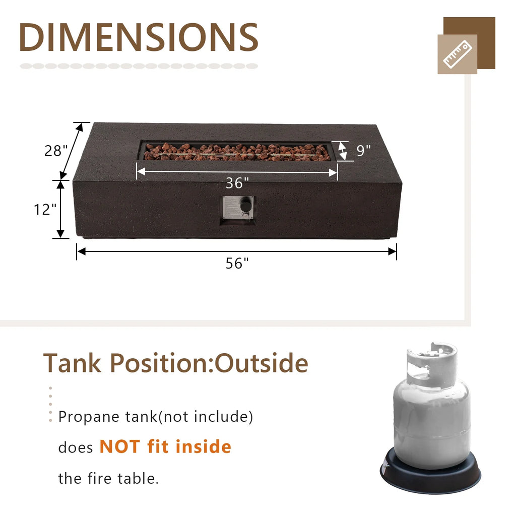 56-inch x 28-inch Outdoor Propane Fire Pit Coffee Table with Concrete Rectangle Base C275517