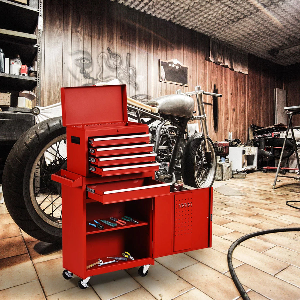 2 in 1 Tool Chest & Cabinet with 5 Sliding Drawers Red S375