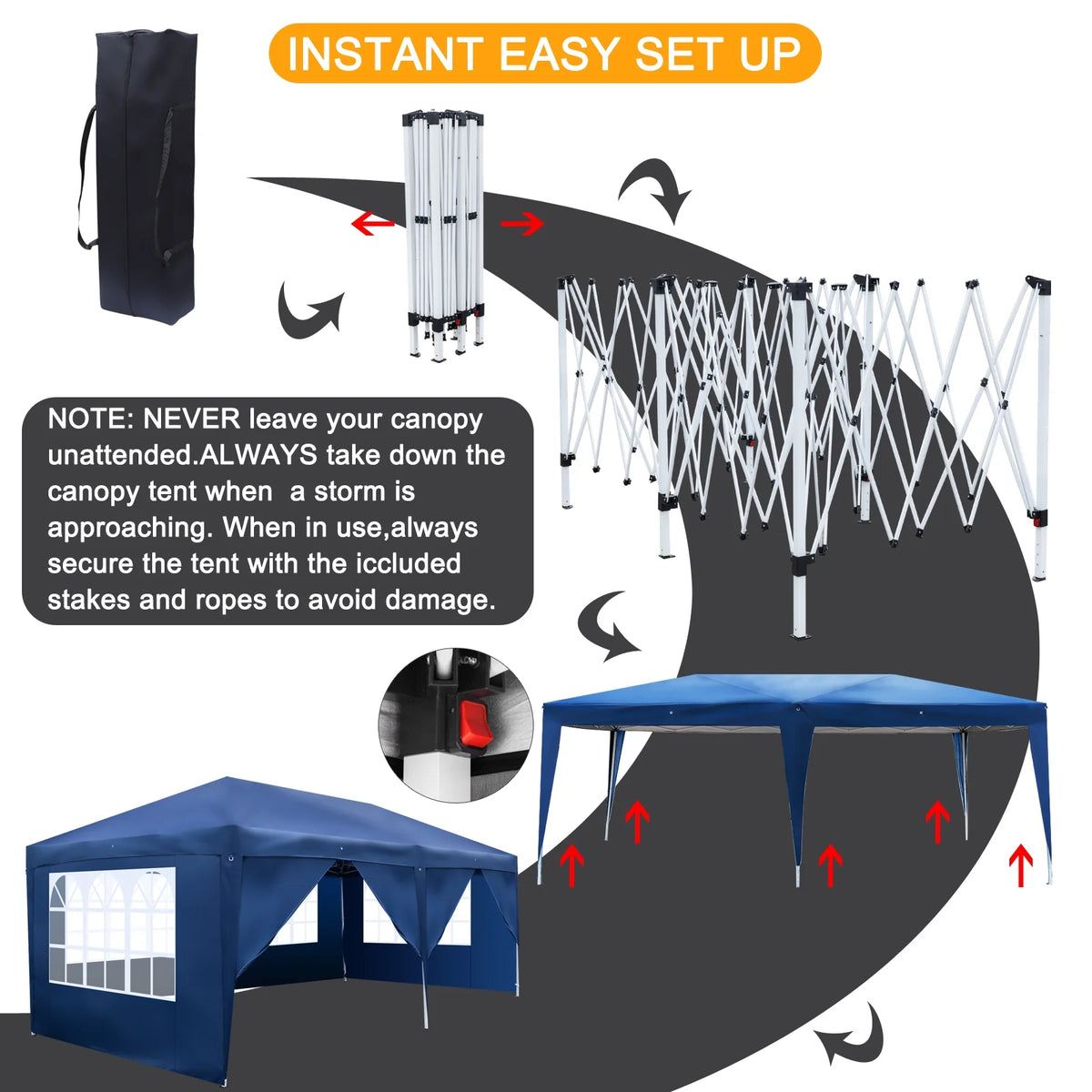10'x20' Pop Up Canopy Tent with Carry Bag E991